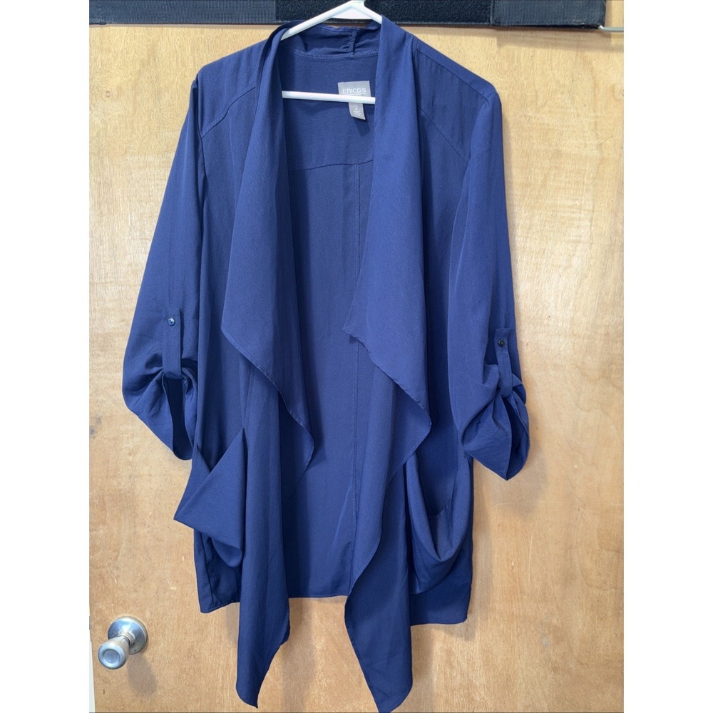 Easywear By Chico's Womens Navy Blue Open Front Draped Cardigan Size 2 (Large)